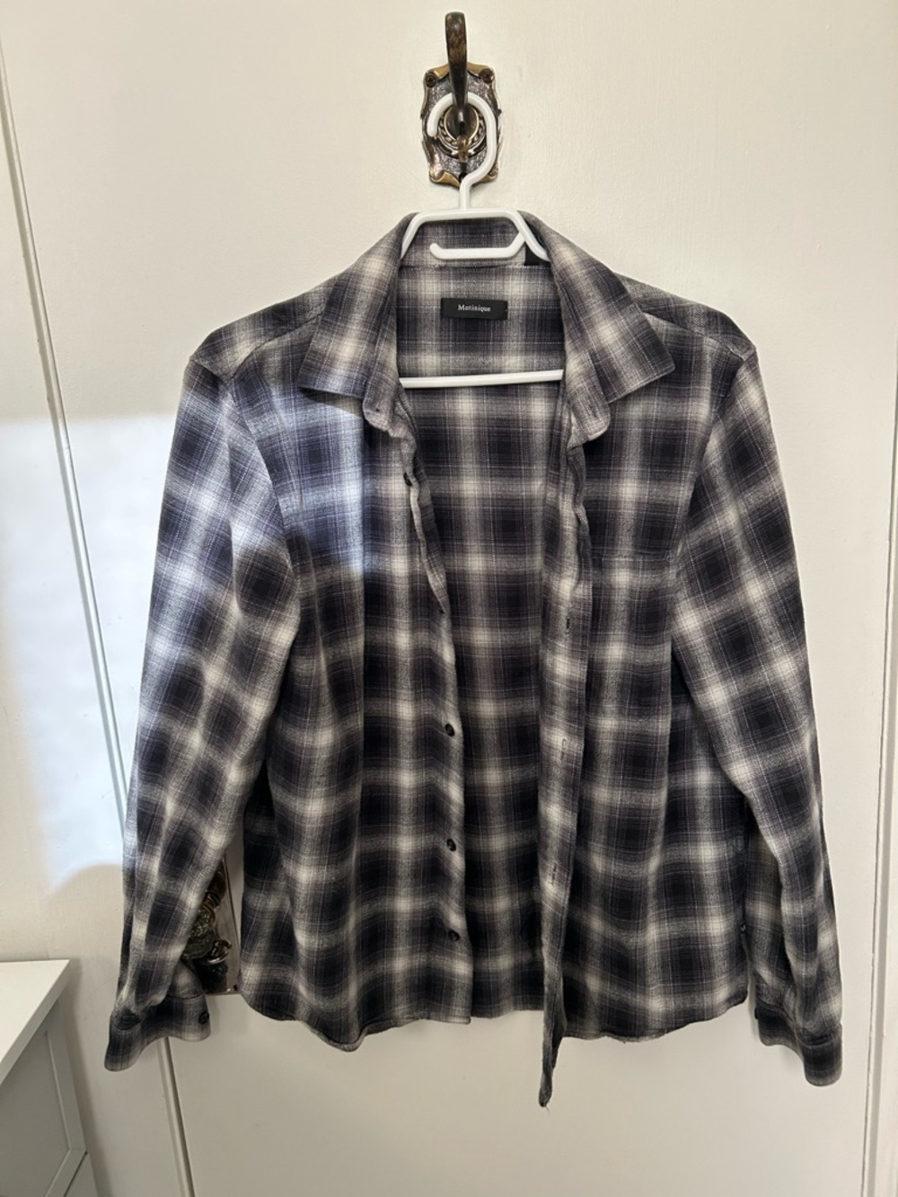 Matinique Men's Black & Gray Plaid Lightweight Button Up Shirt Size Large